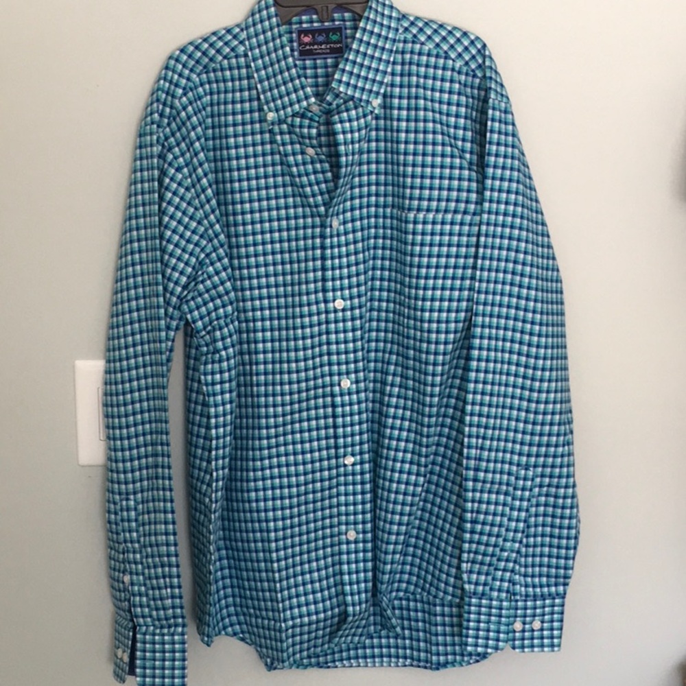 MENS SHIRT CHARLESTON THREADS L NAVY/ WHITE/ AQUA CK